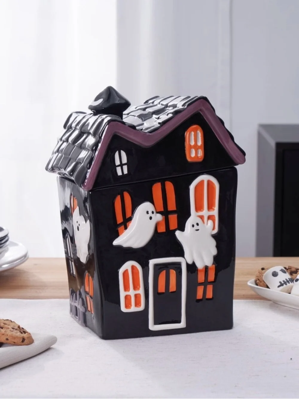 Halloween Ceramic Haunted House Treat Jar, Food Storage